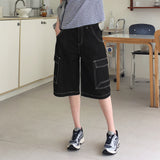 Topa Y2K Back Embroidery Bermuda Half-Length Denim Pants