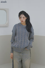 Retro-strip loose fit knitwear