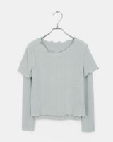 Deupin Layered Two-Way Angora Short & Long Sleeve frilled T-Shirt