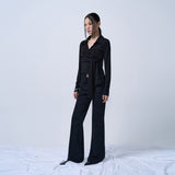 LOW-RISE TWO BUTTON BOOTS CUT PANTS (BLACK)