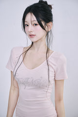 [MADE]スパークル ラインストーン シャーリング Vネック Tシャツ
