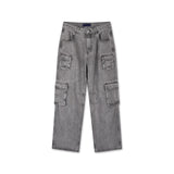Grey washed multi cargo pants