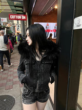 Black Fur Crop Denim Jacket