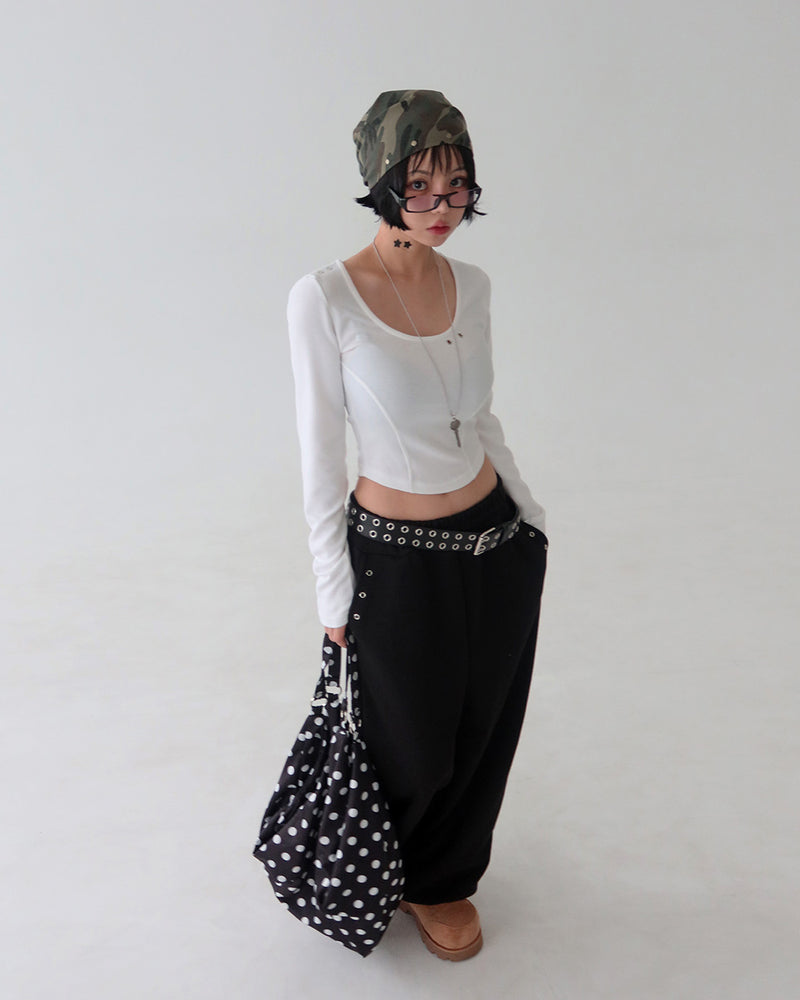 Punching eyelet string wide pants