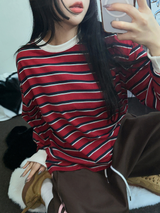 STRIPE OVER BOXY BOYFRIEND ロングスリーブTシャツ ❤💚🩵🧸4COLOR
