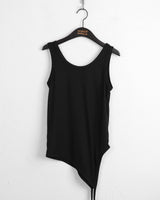 Slim basic layered diagonal long tank top sleeveless