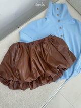 brown leather pumpkin banding skirt