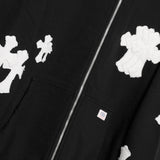 WHITE CROSS ZIP HOODIE