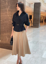 Doberin Open Collar Pintuck Blouse (Belt Set)