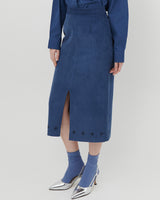 ORNAMENT PRINT CORDUROY SKIRT [NAVY]