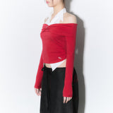 (3rd reorder) shirts layered off shoulder top - red