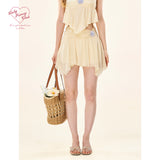 [GirlyFancyClub] Bright Holiday * Island Style Skin-Brightening Creamy Yellow Flowy Chiffon Skirt