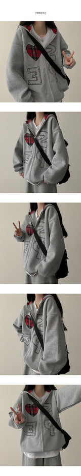 Pair Check Heart Hooded Zip-Up