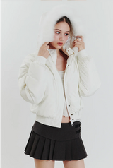 FOX FUR DOWN JACKET white