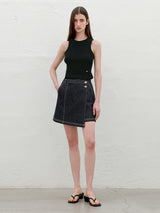 (SK-5033)UNBALANCED WRAP DENIM MINI SKIRT