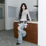 pleats layered belt - brown
