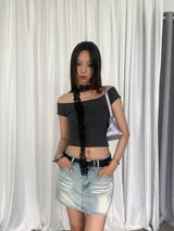 ダークミニドットオフショルダー半袖Tシャツ