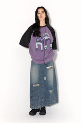 レトロウォッシュモザイクフィギュアラグラン半袖サマーTシャツ