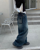 Back pocket mega denim pants