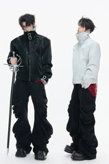 Snake Print Puffer Leather Jacket
