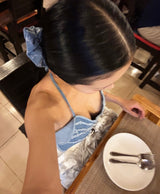 Butterfly Denim Backless Tube Top