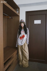 Checkered layered wide banding pants