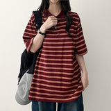 Melba Color Stripe Dangara Collar Short Sleeve Tee