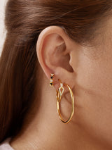 幾何学的な925シルバー+ 14kゴールドメッキフープリングイヤリングE059-17G E059-17G (Worn by Bvlgari's Minyoung)