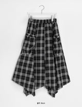 26SS★ [BAONHAUS] Chemini Check Unbalance Long Skirt
