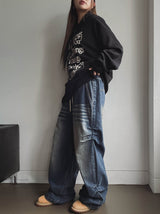 サイドピンチタックウォッシュドバンディングデニムパンツ