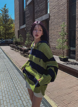 Stripe cable hood warmer knitwear