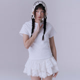 90's スカラップステッチネックTシャツ (WHITE)