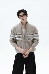 Heavyweight Fair Isle Knit Zip Cardigan