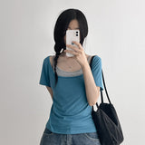 Sleeveless Set Off-Shoulder Short Sleeve Tee (4 colors)