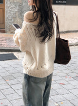 Lip Neck Knit Punching Loose Knit (7color)