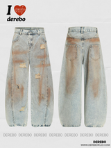 washed-out dirty fit loose wide denim pants