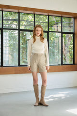 CLASSY HERRINGBONE WOOL SKIRT PANTS / IVORY