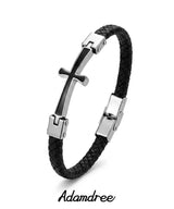 S.STEEL ブラック クロス レザー ブレスレット