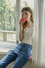CHECK RIBBON DENIM PANTS