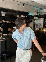 MN Maison Two-Pocket Short-Sleeved Denim Shirt (3 colors)