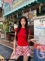 Check Floral Flare Mini Pants Skirt