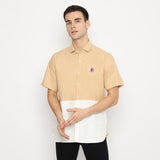 MON AKITA - Ito Men Short Sleeve Shirt Beige White