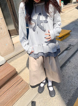 Nahin Check Patch Frill Hood Long Sleeve Tee