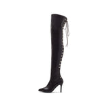 Back Lace-Up Thigh High Boots Heel(Brown)