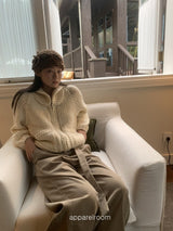 wool Thick Bold Knitwear Zip-Up Cardigan