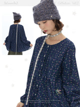 BETWEENAND Autumn round-neck baby dress, floral long skirt, lantern-sleeve long-sleeved shirt dress for women in autumn