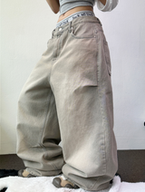 BEIGE KNEE PINTUCK PARACHUTE WIDE DENIM PANTS 🪐🧸🤎🩶