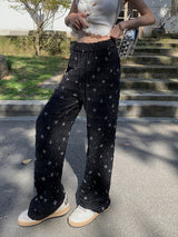 Lace ribbon banding wide pants
