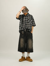 HS Vintage Crack Washing Bermuda Denim Pants