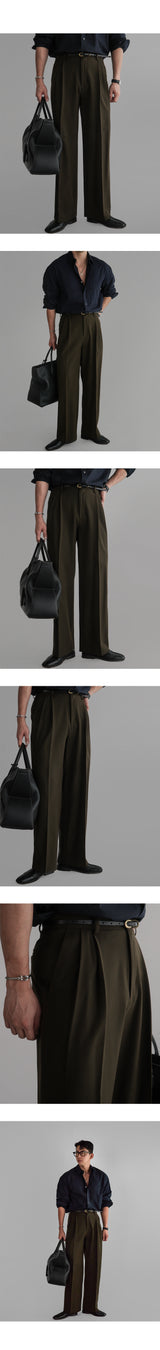 ウールTRワイドスラックス [Khaki]